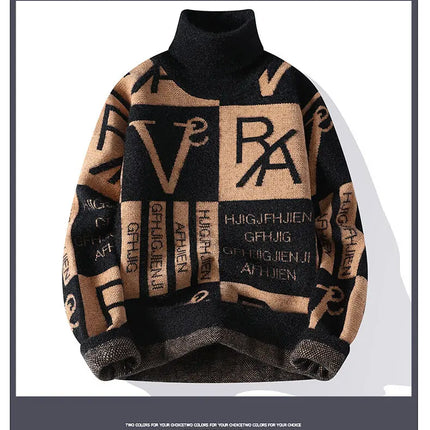 2024 Winter men's flower pattern Sweaters thick O-neck sweater men youth autumn Men's Turtle neck wool Casual Knitwear Pullover
