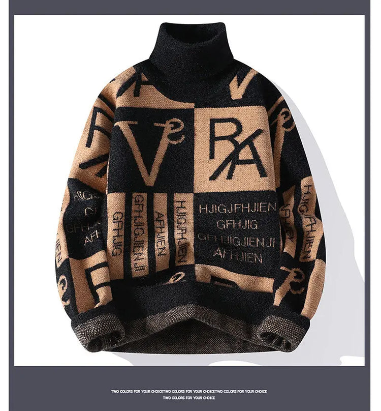 2024 Winter men's flower pattern Sweaters thick O-neck sweater men youth autumn Men's Turtle neck wool Casual Knitwear Pullover