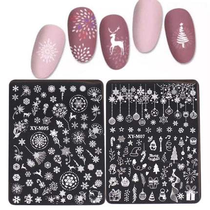 1 PC Nail Stamping Plates Christmas French Xmas Steel Printing Stencil Snowflakes Nail Stamp Templates Nail Art Manicure Tools