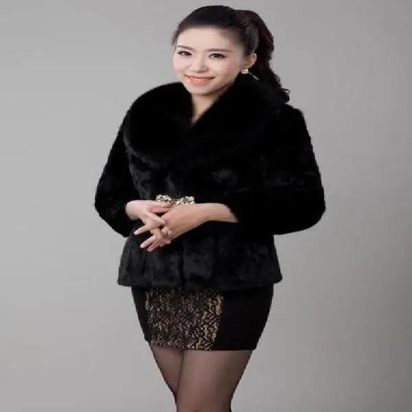 Oversize Women's Winter Plush Coat Female Thick Fur Warm Jackets 2024 New V-neck Faux Fur Collar Clothes Comfort Furry Coats