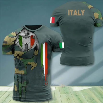 Camo Italy Flag T-Shirt for Men 3D Printed Italian T-Shirt Classic Short Sleeve T-Shirt Oversized Camouflage Sports T-Shirt