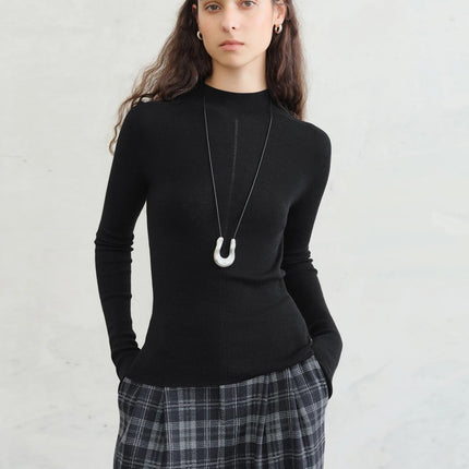 FSLE【Premium Series】German Biella Wool Autumn Super Fine Washable Seamless One-Piece Mock Neck Thermal Base Layer Shirt Women PlatiNum