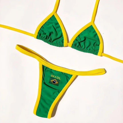 Costume da Bagno Bikini Brasiliano Ricamato a Contrasto con Patchwork per Donna - Set Estivo da Spiaggia platinumshop