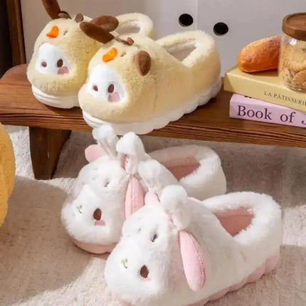 Anime Winter Plush Slippers Kuromi Hello Kitty Cinnamoroll Sanrioed Kawaii Cartoon Cute Indoor Thicken Warm Home Slippers