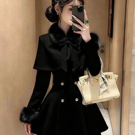 Elegant Mini Dress with Belt Cowl Neck Coat Fragrance Style Lightweight Autumn Fashion New Arrival for Women