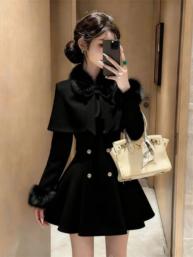 Elegant Mini Dress with Belt Cowl Neck Coat Fragrance Style Lightweight Autumn Fashion New Arrival for Women