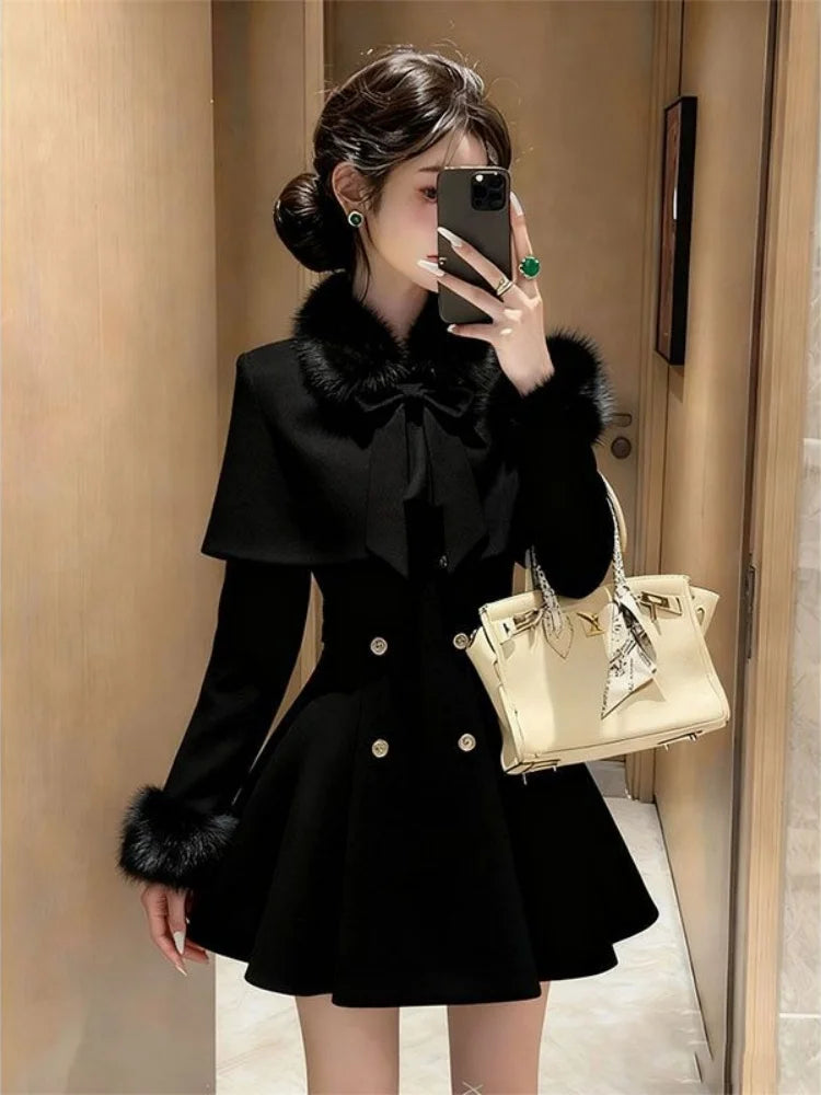 Elegant Mini Dress with Belt Cowl Neck Coat Fragrance Style Lightweight Autumn Fashion New Arrival for Women