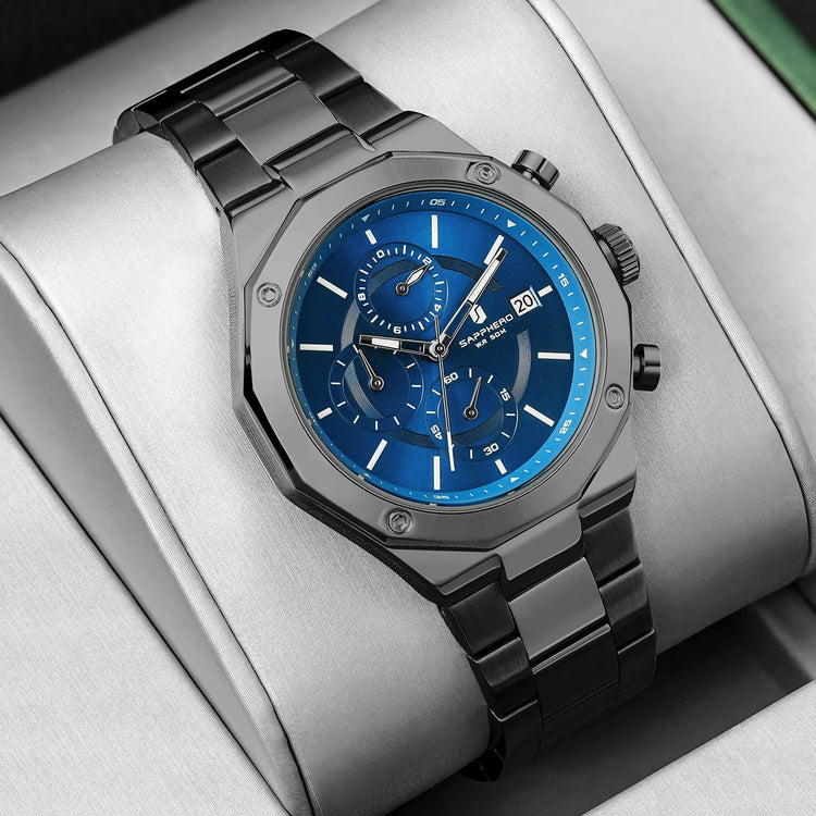 SAPHERO Orologio Cronografo Uomo al Quarzo 5ATM Impermeabile Acciaio Inox con Data, Regalo Perfetto per Padre, Marito, Fidanzato per Natale, Compleanno, San Valentino platinumshop