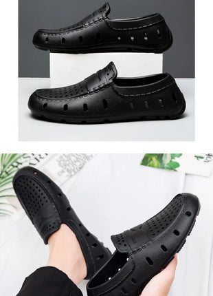 Mocassini Comodi da Uomo in Pelle, Scarpe Antiscivolo da Guida, Sandali Estivi, Zoccoli Casual con Punta Tonda, Scarpe da Lavoro Slip-on