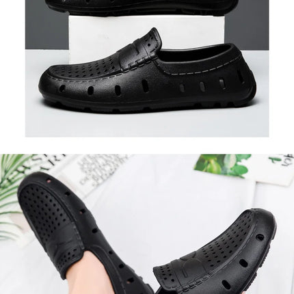 Mocassini Comodi da Uomo in Pelle, Scarpe Antiscivolo da Guida, Sandali Estivi, Zoccoli Casual con Punta Tonda, Scarpe da Lavoro Slip-on
