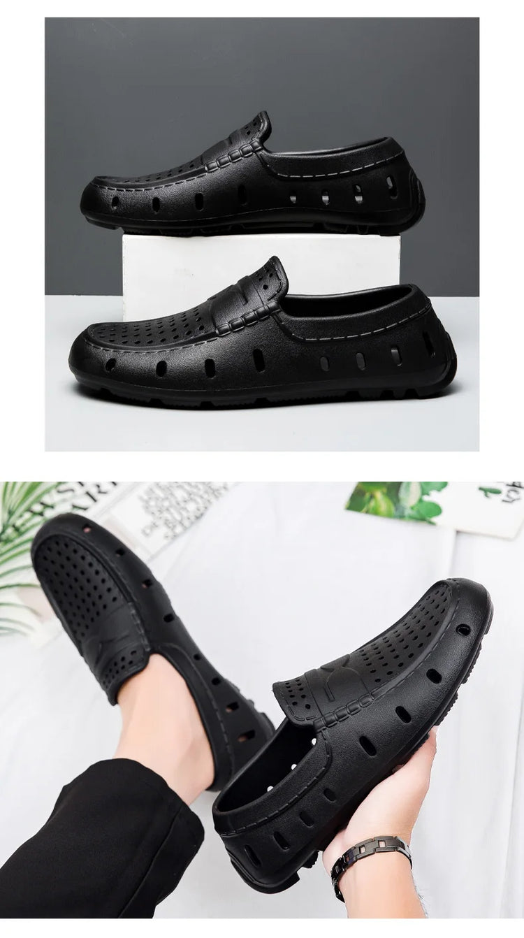Mocassini Comodi da Uomo in Pelle, Scarpe Antiscivolo da Guida, Sandali Estivi, Zoccoli Casual con Punta Tonda, Scarpe da Lavoro Slip-on