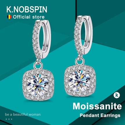 KNOBSPIN D Color Moissanite Earring 925 Sterling Sliver Plated with White Gold Earring for Women Wedding Engagement Fine Jewelry PlatiNum