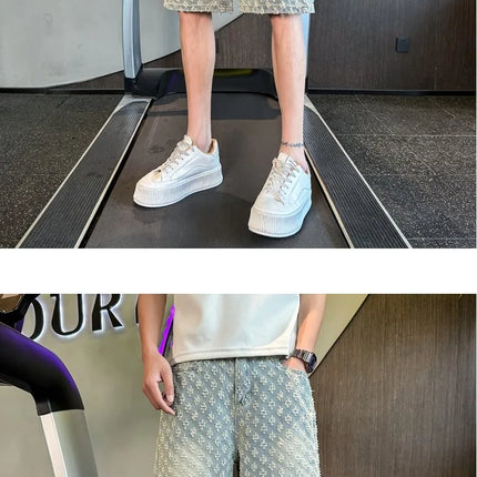 Shorts in denim da uomo estivi, casual, larghi, a vita media-alta, alla moda, vintage, al ginocchio