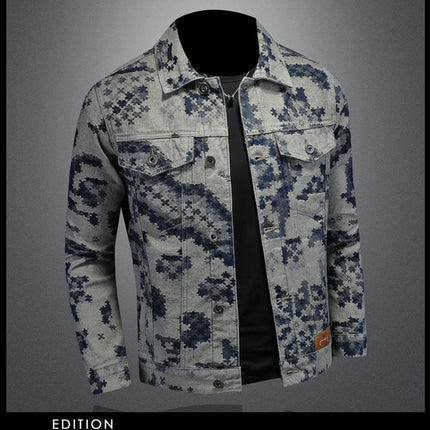Brand Retro Denim Jacket for Men 2025 Spring Fashion Jacquard Casual Denim Jackets Social Hip-hop Streetwear Cowboy Coats