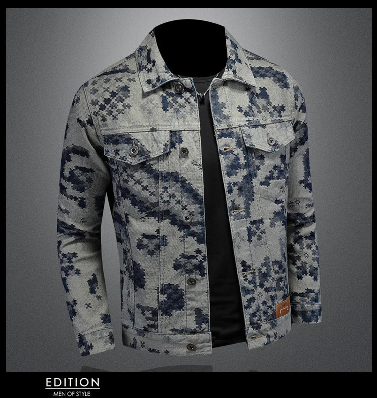 Brand Retro Denim Jacket for Men 2025 Spring Fashion Jacquard Casual Denim Jackets Social Hip-hop Streetwear Cowboy Coats