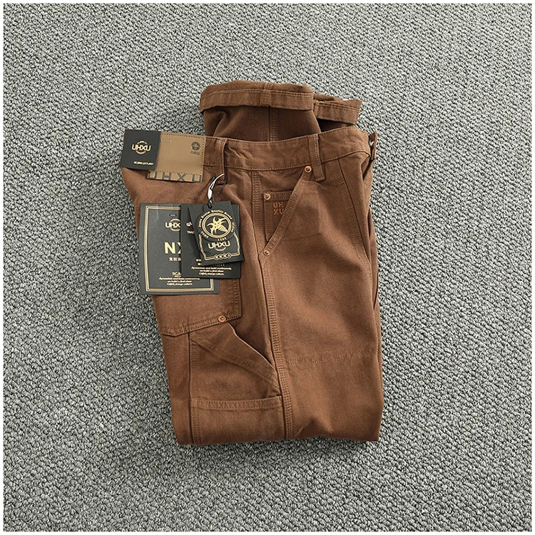 2025 Spring and Autumn New American Retro Heavyweight Patchwork Cargo Pants Men's Fashion Multi-pocket Casual Loose Trousers