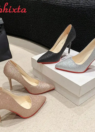 Aphixta Oro Argento Nero Décolleté con tacco alto a spillo da 3,54 pollici Décolleté da donna per tutte le stagioni Scarpe da festa con punta a punta di grandi dimensioni 49 50 platinumshop