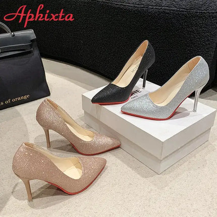 Aphixta Oro Argento Nero Décolleté con tacco alto a spillo da 3,54 pollici Décolleté da donna per tutte le stagioni Scarpe da festa con punta a punta di grandi dimensioni 49 50 platinumshop