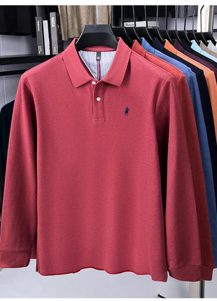 Polo à manches longues de marque haut de gamme 100 % coton, nouveau t-shirt décontracté à revers pour homme d'affaires, confort de luxe avec broderie Paul poney