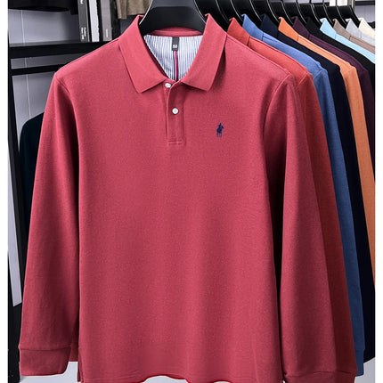 High-end branded long-sleeved polo shirt, 100% cotton, new business men's leisure lapel t-shirt, luxury comfort with Paul pony embroidery