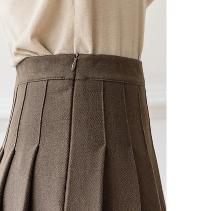 Autumn Winter Woolen Mini Pleated Skirts Women Fashion High Waist Loose A-Line Short Skirt Kawaii School Skater Falda Plisada PlatiNum