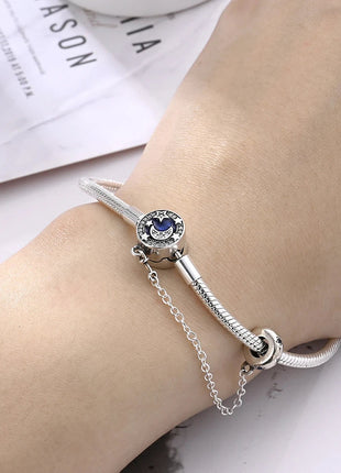 Nuova Serie di Bracciali a Osso di Serpente in Argento Puro 925% con Charm 'Amore Eterno' e Catena di Sicurezza, Gioielli da Donna PlatiNum