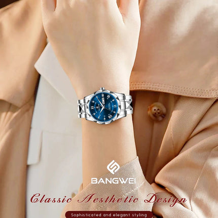BANGWEI Orologio da donna Orologio di moda classico elegante di lussoBusiness Casual Data Orologi da donna al quarzo luminoso impermeabile in acciaio inossidabile platinumshop