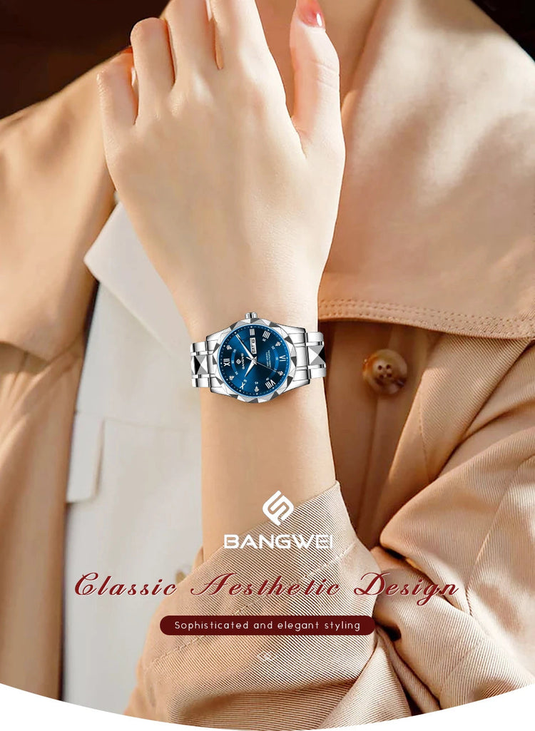 BANGWEI Orologio da donna Orologio di moda classico elegante di lussoBusiness Casual Data Orologi da donna al quarzo luminoso impermeabile in acciaio inossidabile platinumshop