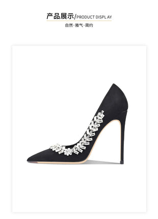 Scarpe da donna di lusso 2024 nuove pompe da donna in cristallo nero scamosciato scarpe a punta con strass tacchi alti moda Stiletto luxury Party Wo platinumshop