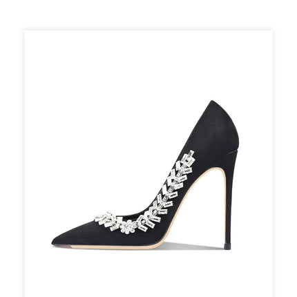 Scarpe da donna di lusso 2024 nuove pompe da donna in cristallo nero scamosciato scarpe a punta con strass tacchi alti moda Stiletto luxury Party Wo platinumshop
