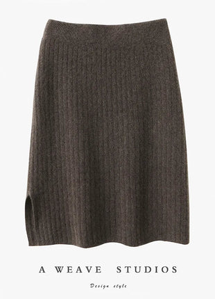 Autumn Winter Women Wool Skirt Elastic Waist Mini Slim Fit Cashmere Skirts 100% Merino Wool Knitted Office Lady Above Knee Dress PlatiNum