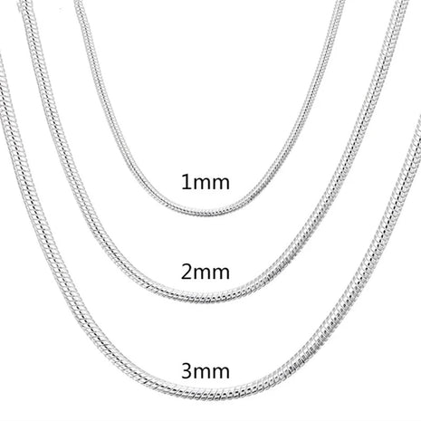 45-60cm Silver Color 1MM/2MM/3MM solid Snake Chain Necklace For Men Women Fashion Jewelry for pendant free shipping PlatiNum