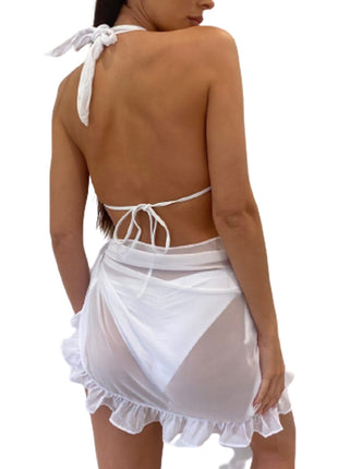 Costume da bagno donna Bikini covers-Up gonna estate tinta unita Beach Wrap gonna costumi da bagno donna Ruffles Trim Lace Up Sarong Cover Ups platinumshop