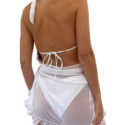 Costume da bagno donna Bikini covers-Up gonna estate tinta unita Beach Wrap gonna costumi da bagno donna Ruffles Trim Lace Up Sarong Cover Ups platinumshop
