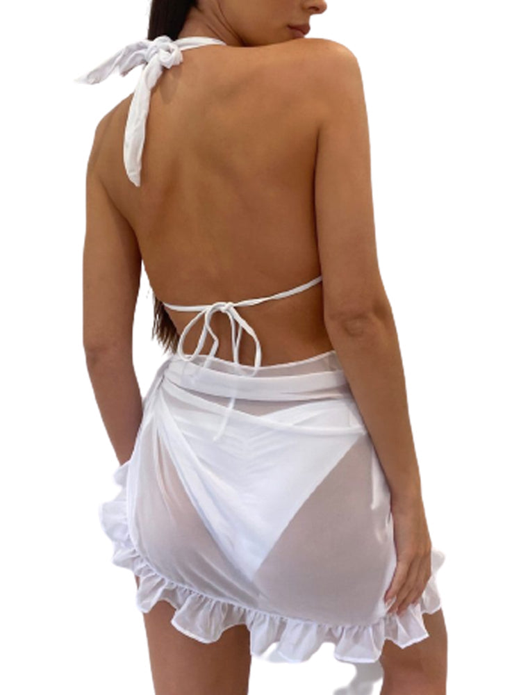 Costume da bagno donna Bikini covers-Up gonna estate tinta unita Beach Wrap gonna costumi da bagno donna Ruffles Trim Lace Up Sarong Cover Ups platinumshop