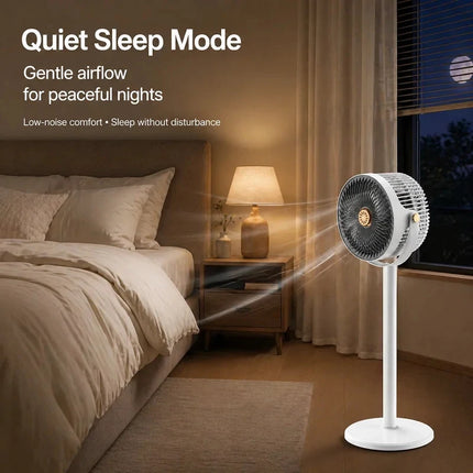 Ventilatore a piantana moderno 2-in-1 con circolazione d'aria, 5 velocità, 4 altezze, silenzioso, portatile, USB-C per casa, camera da letto, ufficio, camper, campeggio