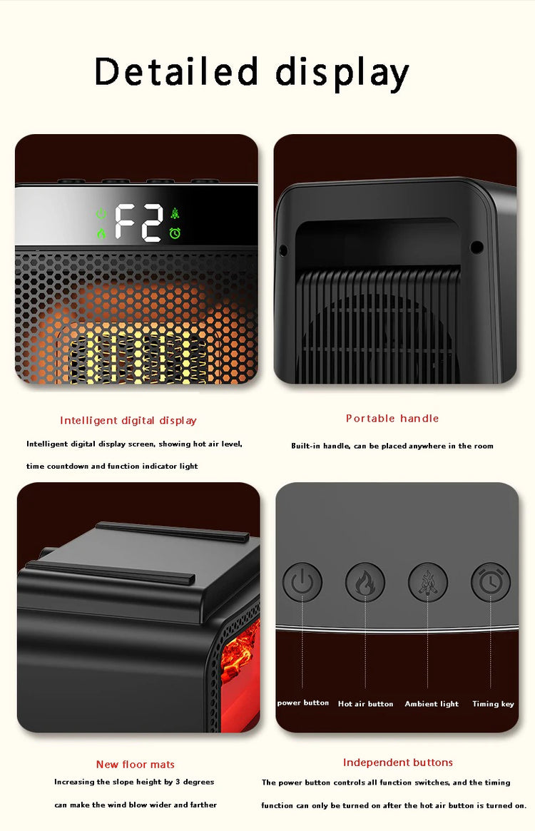 1000W Flame Portable Electric Heater Portable Desktop Fan Warm Air Blower for Ptc Heating Household Office Mini Space Heater