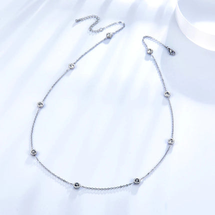 LUXUSTEEL Round CZ Pendant Necklace For Women White Colorful Cubic Zirconia Stainless Steel Collar Simple Luxury Wedding Jewelry PlatiNum