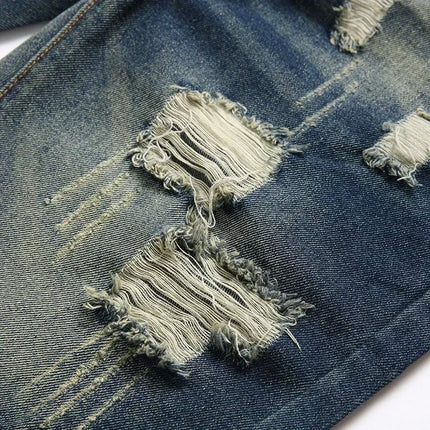 Pantaloncini di jeans da uomo lavati vintage della nuova estate Pantaloncini di jeans dritti maschili in difficoltà con toppe con foro strappato da strada alla moda casual