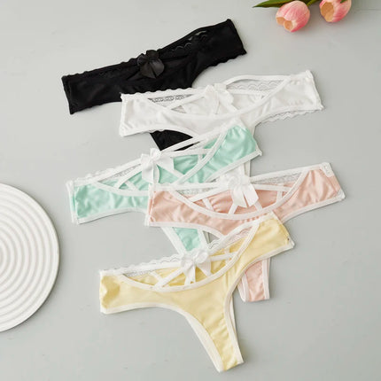 3PCS Women's Thong Solid-Color Lace Sexy Women's Underwear Low-Rise Versatile Comfortable Fashionable Panties