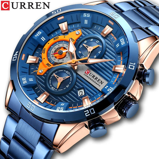 CURREN 8402 Orologio da uomo in acciaio inossidabile Moda creativa Quadrante luminoso con cronografo Orologio da uomo di lusso per il tempo libero reloj hombre platinumshop
