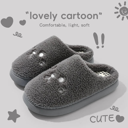 Cute Cat Winter Warm Slippers Women Men Fluffy Plush Home Shoes Red Bowknot Plaid Lining Indoor Bedroom Cotton Slides Mules New