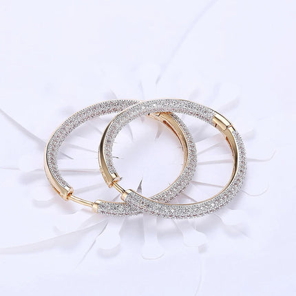 URMYLADY 925 Sterling Silver 34mm Circle 24K Gold Shiny Zircon Earrings For Women Wedding Party Fashion Charm Jewelry PlatiNum