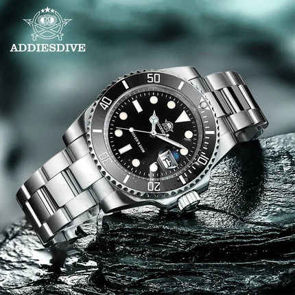 ADDIESDIVE Quartz Watch for Men 316L Stainless Steel Super Luminous Ceramic Bezel 200m Waterproof Classic Diving Men‘s Watch
