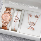 6 pezzi/set orologio da donna moda strass cinturino in acciaio inossidabile orologio al quarzo doppio cuore set di gioielli (senza scatola) platinumshop