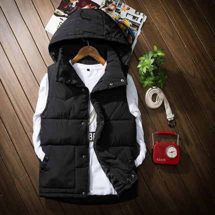 2026 Autumn Winter Hooded Vest Men Casual Slim Warm Women Sleeveless Jacket Coat Youths Mens Man Vest Plus Size S-3XL