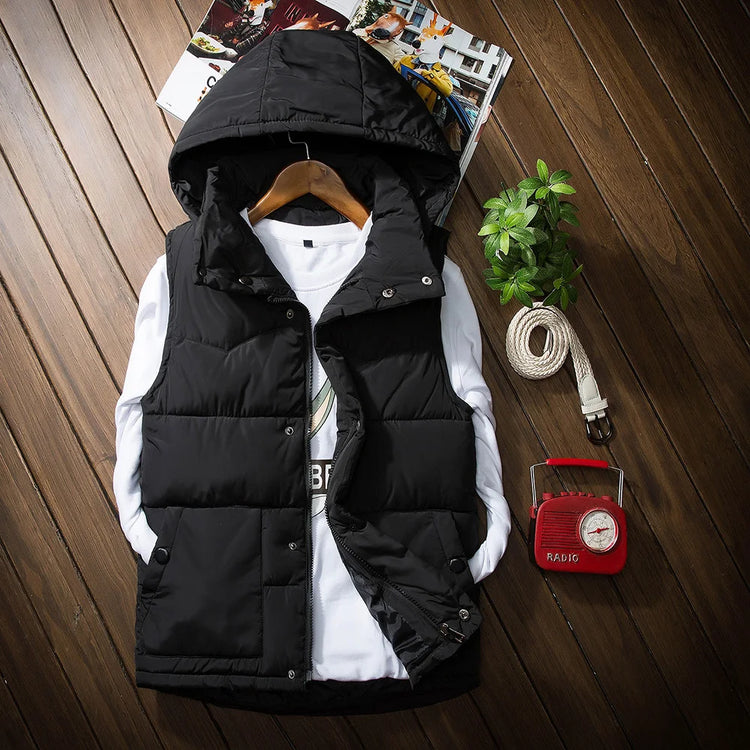 2026 Autumn Winter Hooded Vest Men Casual Slim Warm Women Sleeveless Jacket Coat Youths Mens Man Vest Plus Size S-3XL