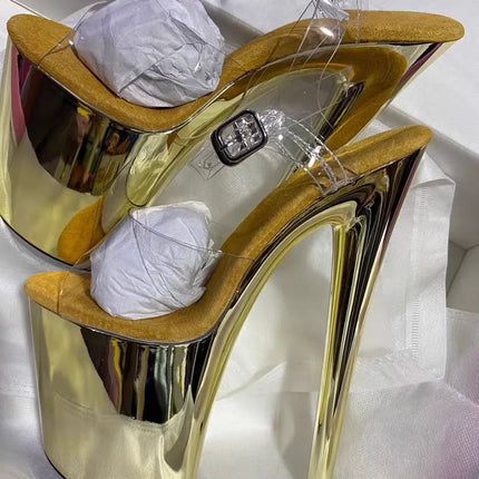 Glossy electroplated Cross dressing 8 inches high heel Stripper 20cm sandals  Clear Exotic Sexy platform pole Dance Sexy womens PlatiNum