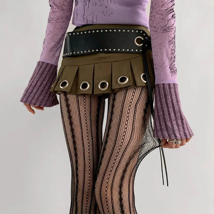 Women's Sexy Lace Fishnet Stockings Lolita Style Hollow Out Design Red Silk Socks JK High Waist Striped Tights Christmas Gifts