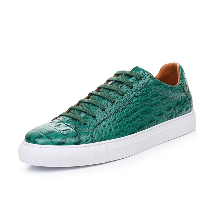 Leather Sneakers Men Calfskin Alligator Pattern Casual Shoes Lace Up Flats Daily Footwear